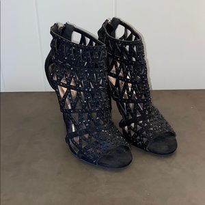 Black Rhinestone Pattern Heels